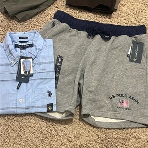 U.S. Polo Assn. Light Blue Shirt and Gray Shorts Combo
